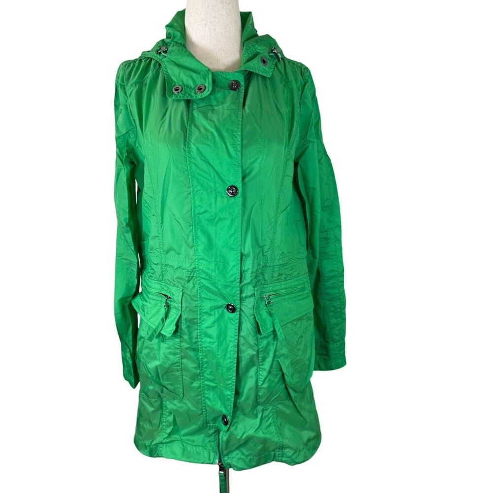 Chatelaine Relaxation Hooded Rain Jacket Pockets & Button Closure Green Size S